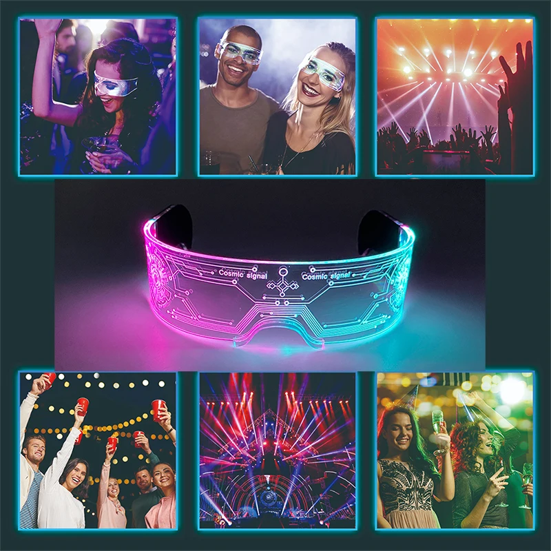 

Cool Luminous Colorful LED Light Up Glasses Glowing Neon Flashing Cyberpunk Glasses For Nightclub DJ Dance Party Supplies