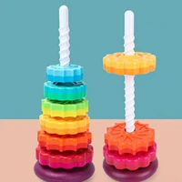funny spining stacking toy children rainbow stacking ring tower kids montessori early educational toy baby stacking game gifts