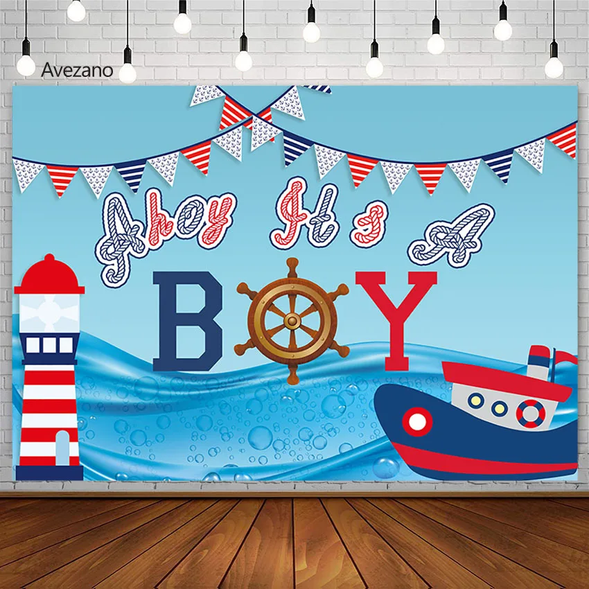 

Фон Avezano для фотосъемки на день рождения мальчика с изображением пиратского корабля, морской синий баннер, декор вечерние НКИ, индивидуальный фон для фотостудии, фотозона
