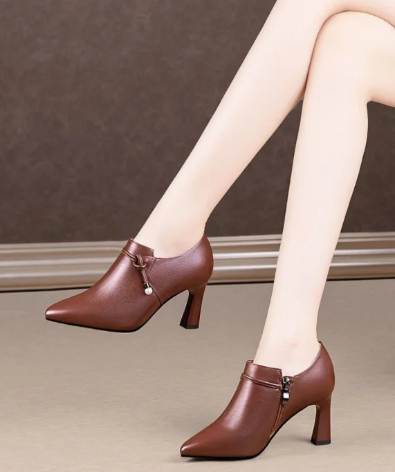 

Женские ботинки, милые модные ботинки высокого качества с боковой молнией, короткие женские брендовые дизайнерские коричневые черные ботинки