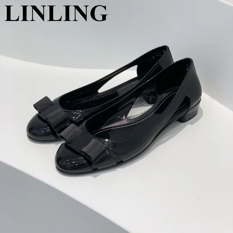 

2023 Summer Butterfly-knot Jelly Shoes Women's PVC Hollow Out Sandals Designer Round Toe Shallow Slip-on Casual Shoes Ladies