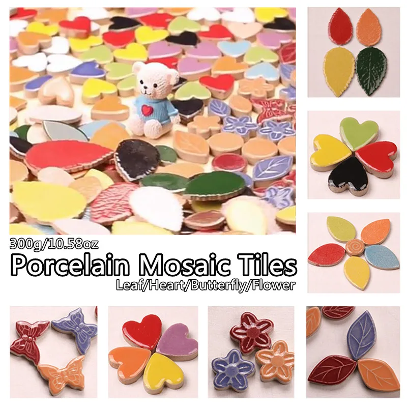 

300g/10.58oz Porcelain Leaf Shape Mosaic Tiles Heart/Butterfly/Flower Ceramic Tile DIY Crafts Materials Multi Color Optional