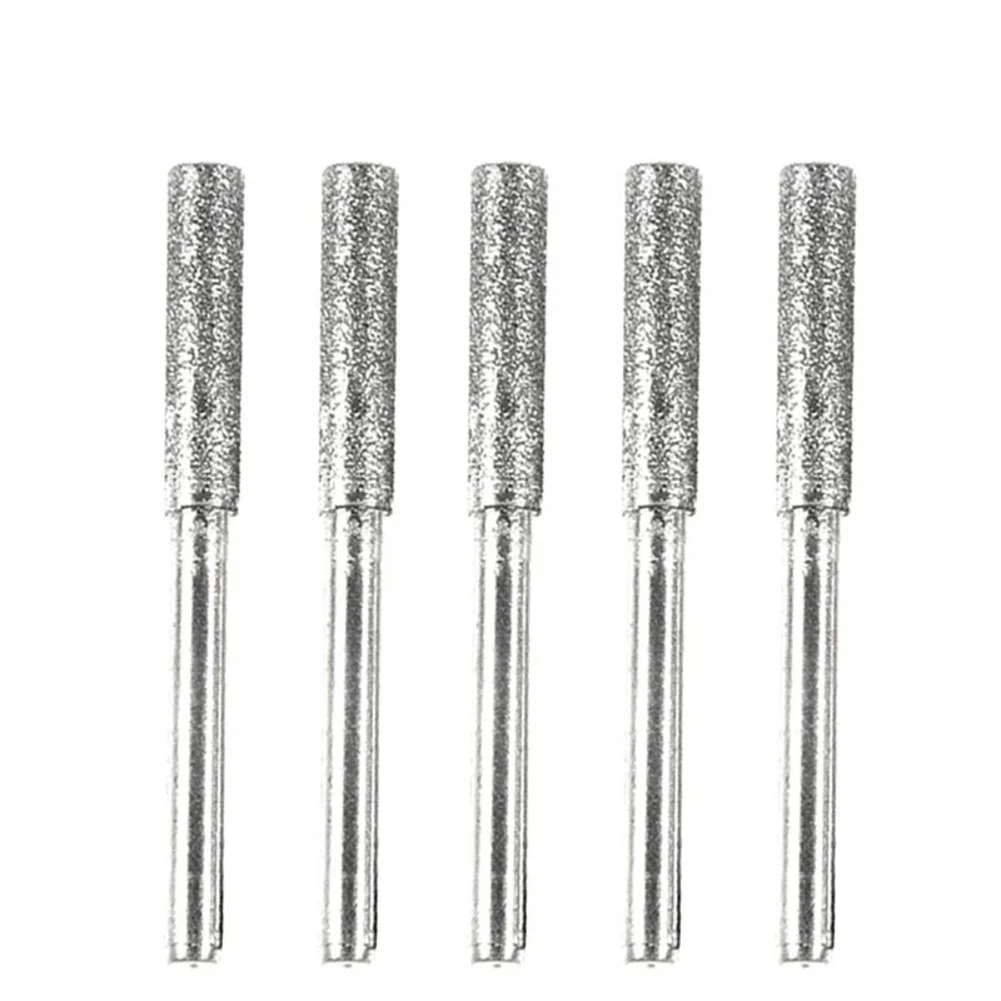 

5 шт., алмазная шлифовальная головка с покрытием, наждачные зерна, цилиндрические заусенцы, 4 мм, точилка для бензопилы, каменный напильник, заточка цепной пилы, резьба