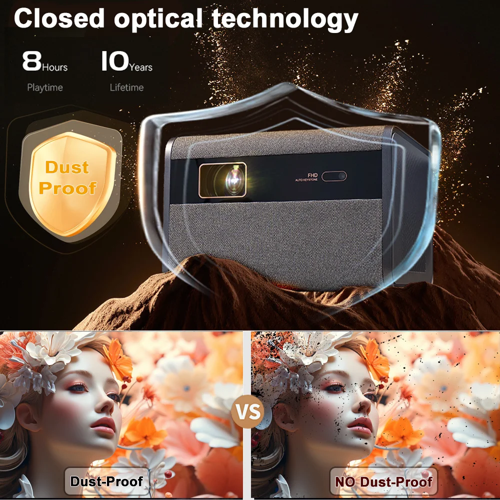 Фото DITONG 2025 НОВЫЙ проектор J10 Native 1080P с автофокусом 4k HD видео уличный мобильный телефон Android умный домашний кинотеатр светодиодный проектор №2