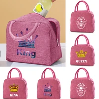 king printed lunch box bag canvas cooler picnic bag fashion lunch bags school food insulated dinner bag camping travel handbags