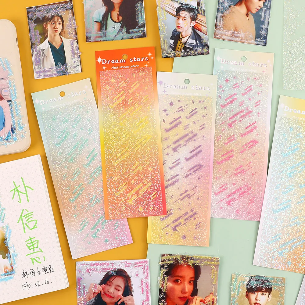 

1Pcs Dream Stars PVC Laser Stickers Scrapbooking Stick DIY Stationery Sticker Art Supplies Photo Albums Decorative