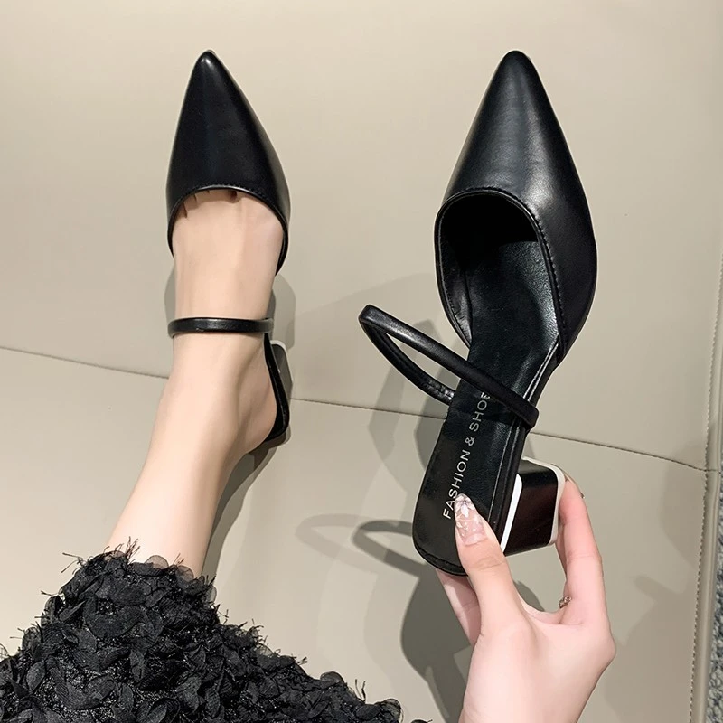 

Designer Pointed Toe Sandalias Comfortable Chunky Heels Sexy Closed Toe Mules Women's Slippers Summer Grace Dress Slides Mujer