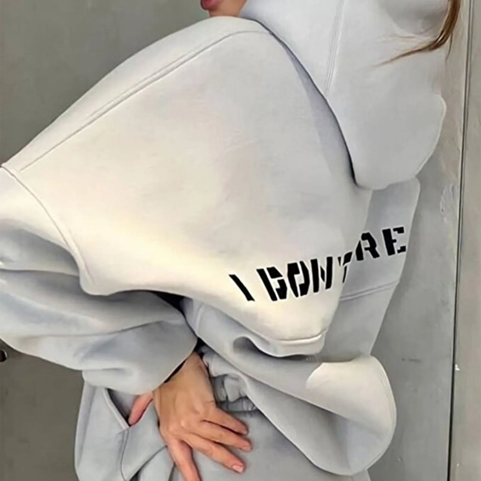 Женский Осенний Повседневный Спортивный костюм Свободный пуловер с надписью