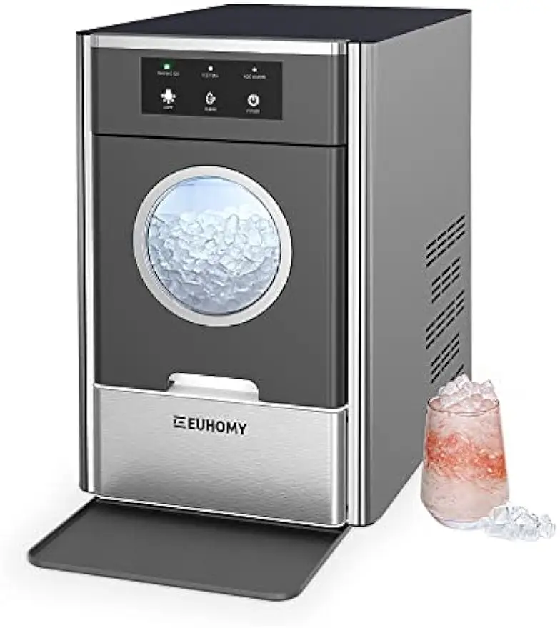 

EUHOMY Nugget Ice Makers Countertop, Max 33lbs/24H, 2 Ways Water Refill, LED Light, Self-Cleaning Pebble Ice Maker with Basket