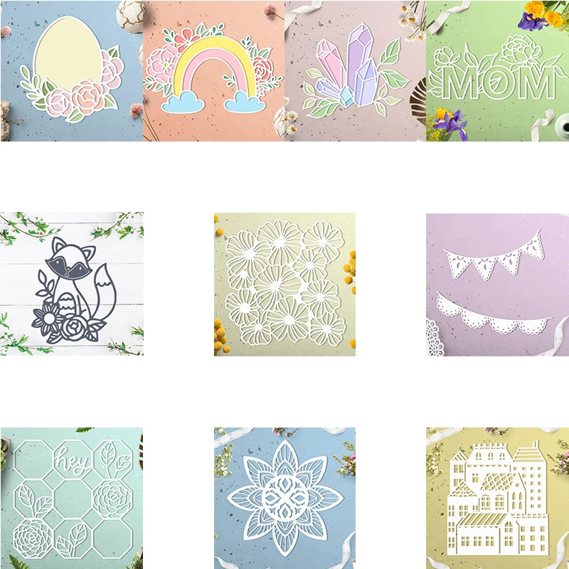 

Metal Cutting Dies Blossom Petals Basket Easter Egg Rainbow Fox Mixed Die Cut for DIY Scrapbooking Making Template 2021 New