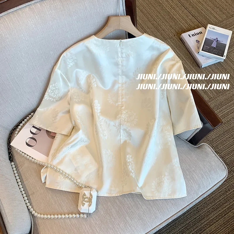 Высококачественная повседневная футболка свободного кроя женская жаккардовая с