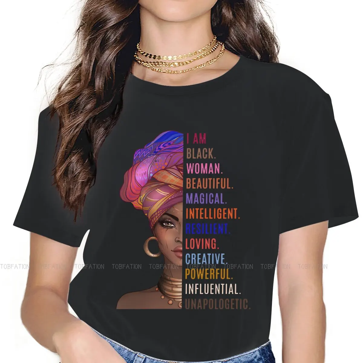 

I am Black African Woman Beautiful Magic Intelligent Resilient Love Innovative Powerful Influential Women Clothing Female Tshirt