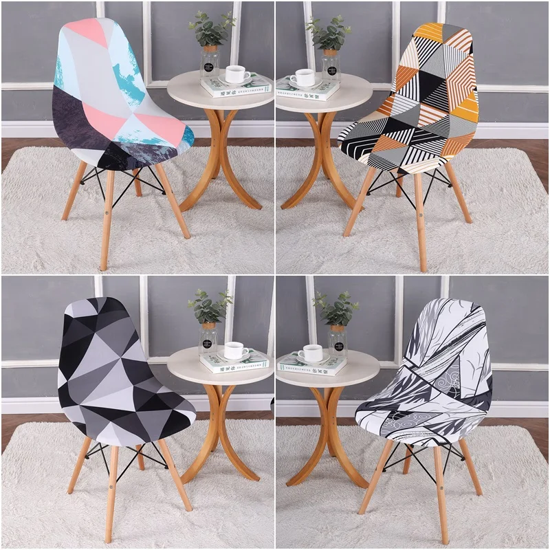 

1/2/4/6 Pcs Geometric Print Shell Chair Covers Stretch Armless Dining Chair Cover Washable Elastic Seat Case for Kitchen Banquet
