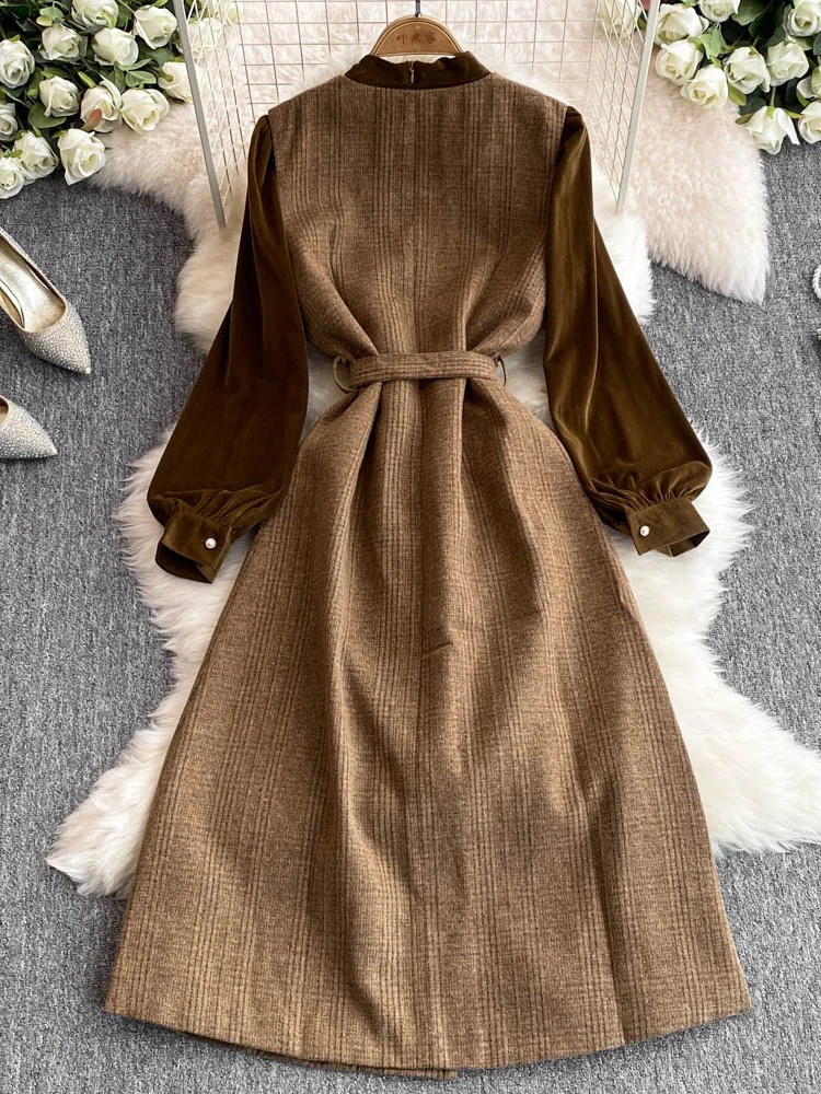 EWQ Рубашка с длинными рукавами во французском стиле и толстые клетчатые платья на