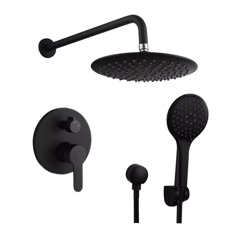 

Black Shower Faucets Set Concealed Shower System Wall-Mounted Bathtub Shower Faucet with Hand Shower Round Shower Head