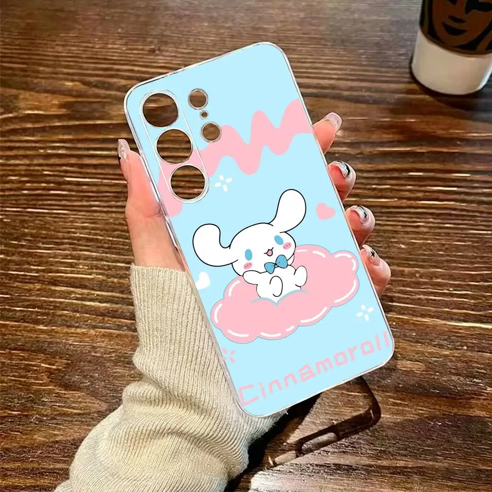 Фото Прозрачный жесткий чехол для телефона с милым мультяшным рисунком Y-Cinnamoroll-s для Samsung S26,25,24,23,22,30,21,10,9,Ultra,Plus,Lite, прозрачный чехол SS №2