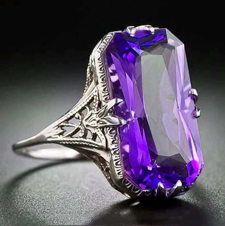 

Fashion Purple Yellow Crystal Zircon Jewelry Hollow Carved Rings for Women