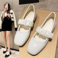 mary jane shoes 2022 spring new all match square head solid color buckle shoes gentle low heel flat low fairy flat shoes