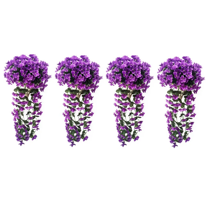 

4Pcs Hanging Plants Violet Flowers Garland For Spring Summer Outdoor Garden, Dark Purple