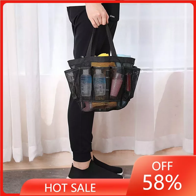 

Men's Portable Mesh Shower Caddy Quick Dry Shower Tote Hanging Bath Toiletry Organizer Bag 7 Storage Pockets Double Handles