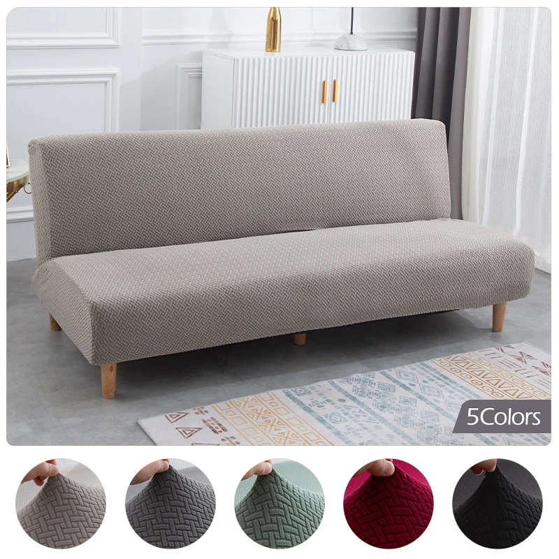 

Armless Sofa Cover Sofa Bed Cover Solid Color Plush Knitted Fabric Removable And Washable Fully Wrapped Folding Home Living Room