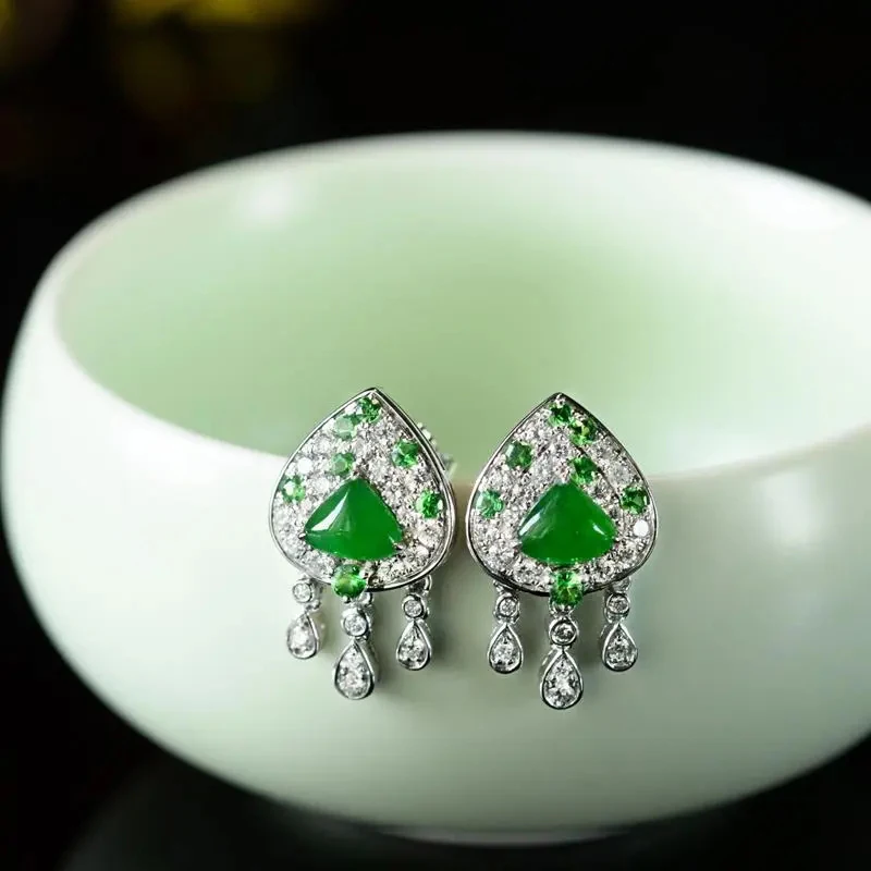 

Натуральные зеленые маленькие серьги-Кисточки Из халцедона в китайском стиле