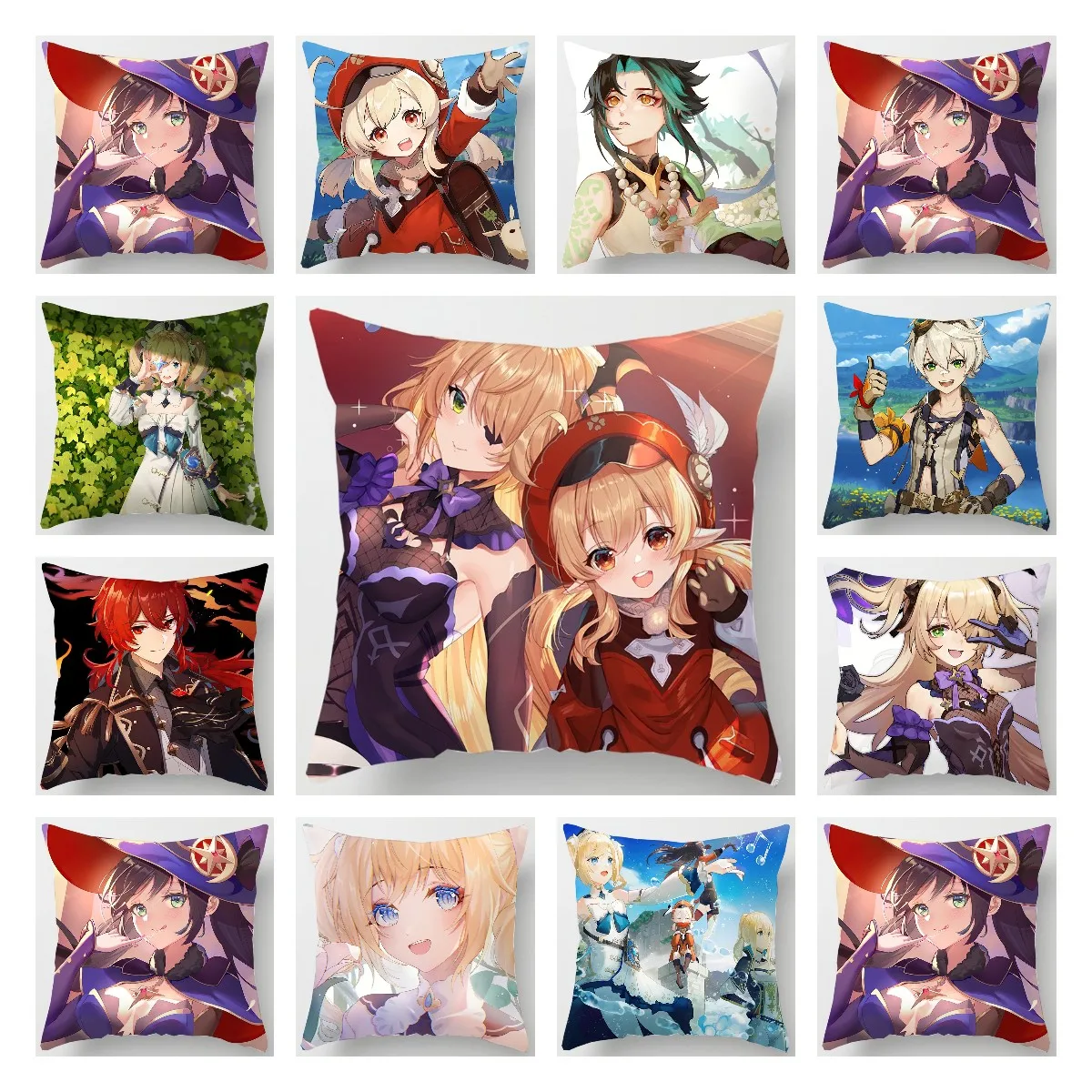 

Game Genshin Impact Cushion Pillow Pillow Case Cartoon Printing Waist Pillow Car Sofa Pillow Halloween Decoration 45x45cm