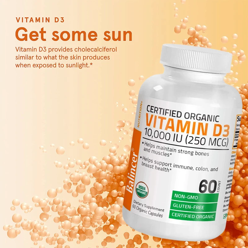 

Vitamin D3 Capsules - Helps Strengthen The Immune System, Aids Metabolism, Supports Antioxidant and Muscle Health