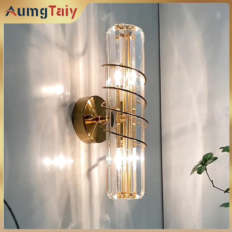 

K9 Crystal Wall Light Chrome Finish Led Wall Sconce Modern Gold Round Shade Lamp for Bedroom Living Room Bathroom Home Decor