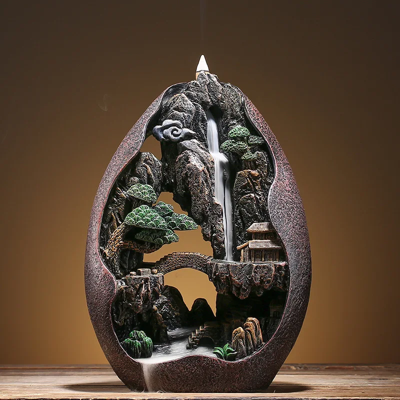 

Home Decor Creative Resin Backflow Incense Burner Rockery Landscape Incense Holder Zen Garden Crafts Hollow Design Ornament