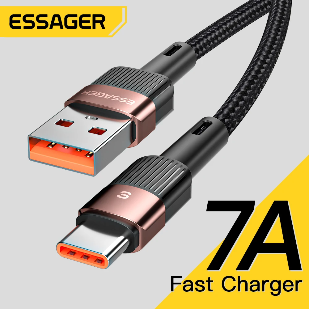  Essager 7A USB Type C Cable For Realme Huawei P30 Pro 66W Fast Charging Wire USB-C Charger Data Cord For Samsung Oneplus Poco F3 