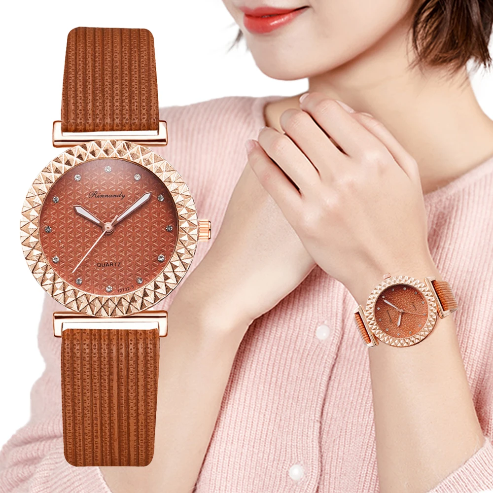 

Grid Gear Design Women Watches Fashion Casual Ladies Leather Wristwatches Brown Female Quartz Clock Damenuhr Gift Drop Shipping