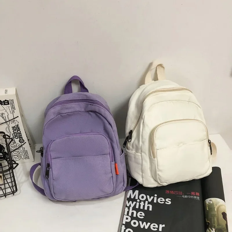 

Vintage Ladies Large Capacity Shopping Travel Bags Student Pure Color School Backpacks Canvas Zipper Knapsacks