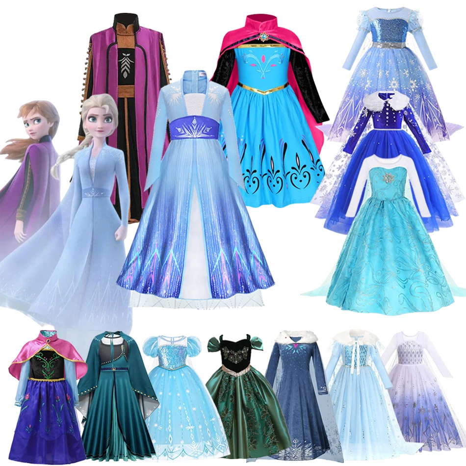 Disney Frozen Elsa Anna Princess Dress Girls Halloween Carnival Clothing Party Kids Cosplay Snow Queen Children Outfit Costume