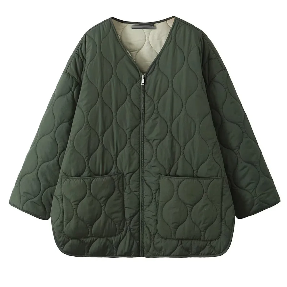 PB &amp ZA женская осенняя новая мода 2024 свободная стеганая куртка винтажное пальто с
