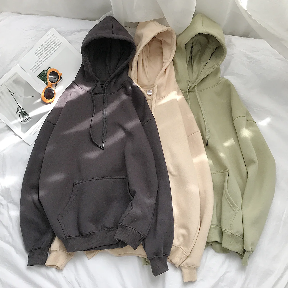 

2022 autumn winter new pure color hoodie men loose sports leisure hoodie, coat