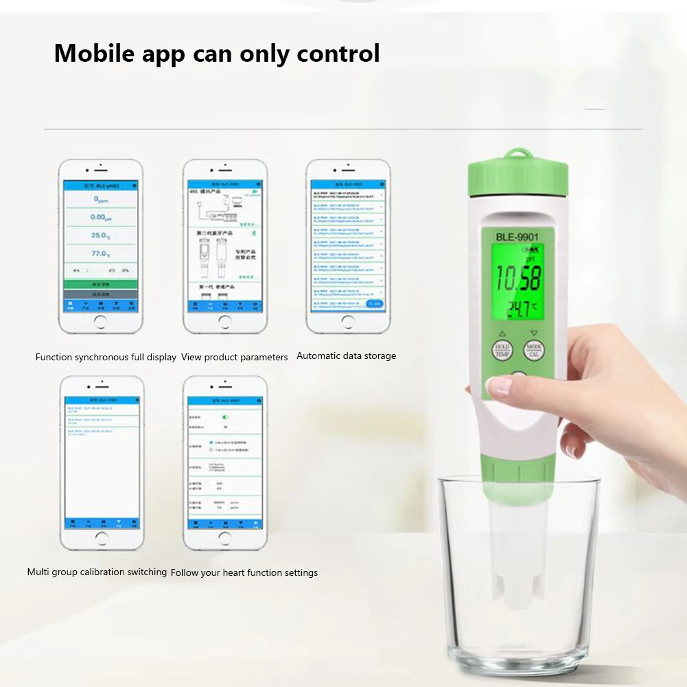 

9901 Multifunctional Bluetooth-compatible Digital Water Quality Monitor Tester 3 in 1 Portable Pen Type pH Temperature Detector