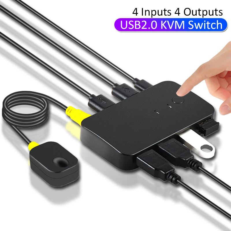 

4 входа, 4 выхода, KVM-переключатель USB2.0, хаб-адаптер для ПК, ноутбука, принтера, клавиатуры, мыши, USB KVM-устройства, периферийный коммутатор