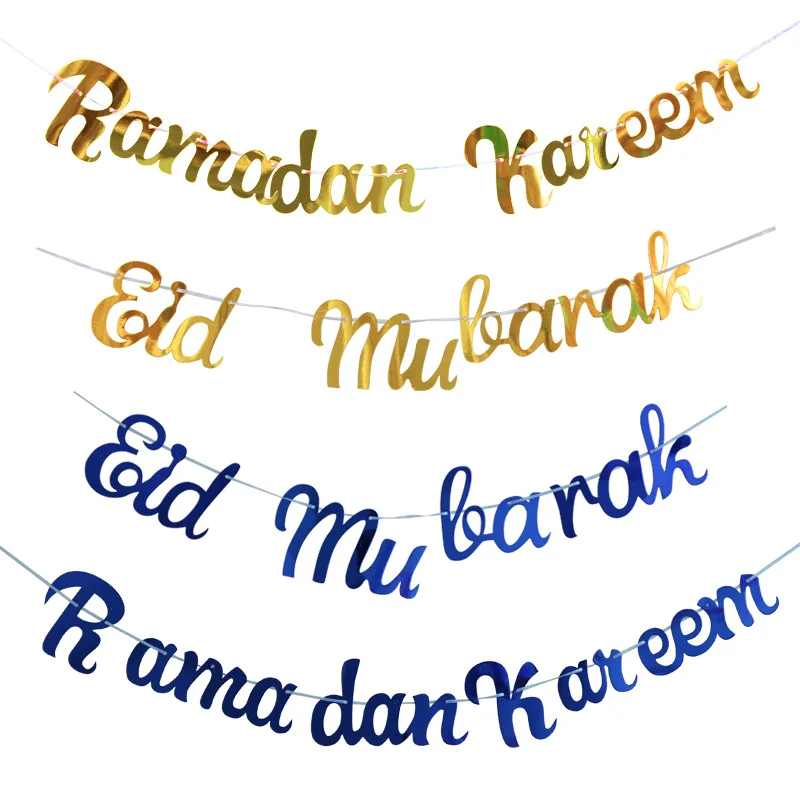 

Glitter Mirror Eid Mubarak Ramadan Kareem Decoration Garlands Bunting Banner Gold Royal Blue Ramadan Decorations for Home