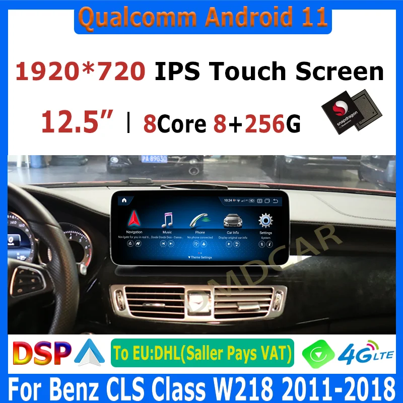 

Автомобильный мультимедийный плеер, 12,5 дюйма, Snapdragon, Android 11, 8 +, 256 ГГц, GPS, для Mercedes Benz CLS Class W218 2011-2018 с CarPlay