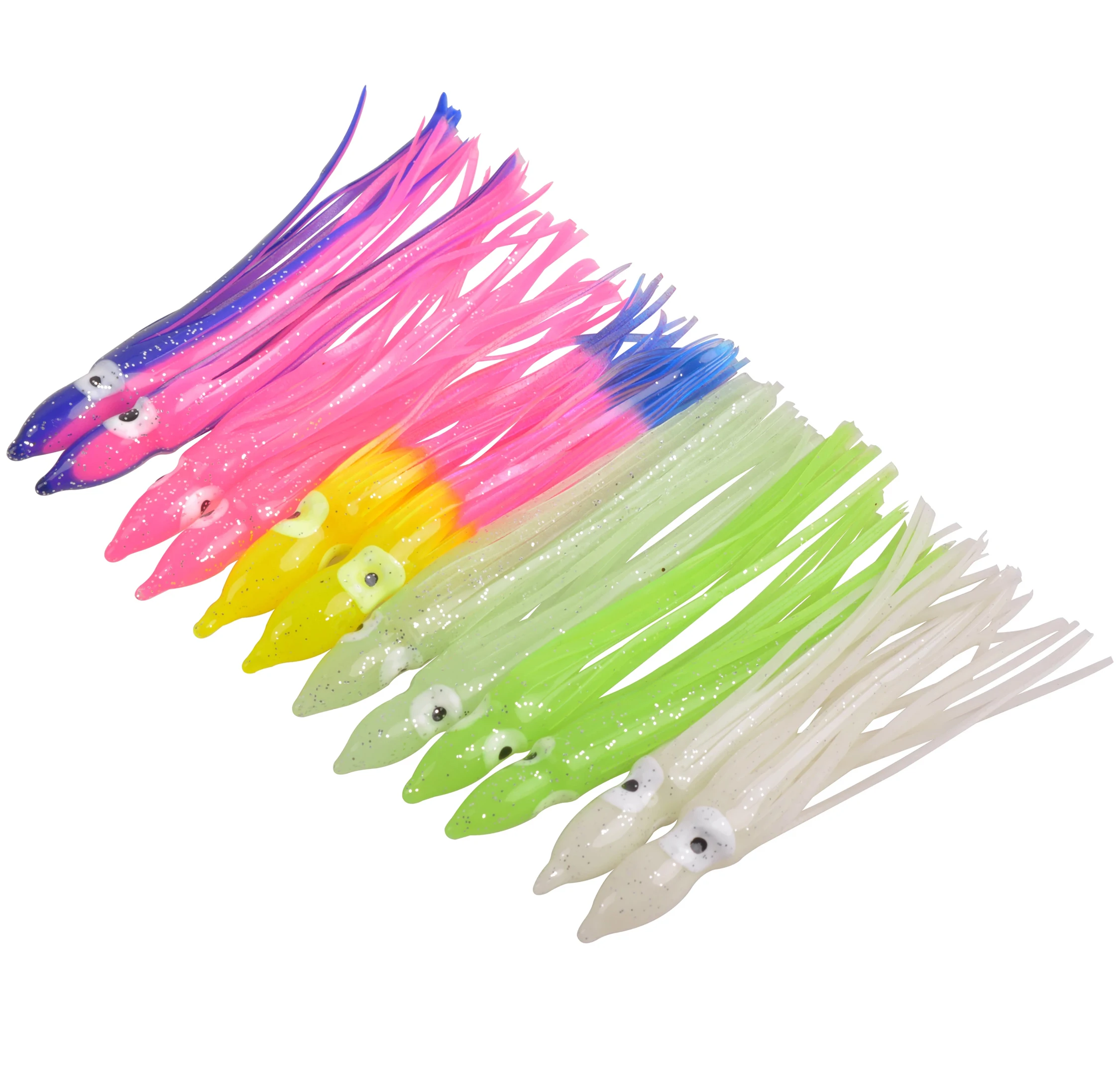 

70Pcs 7cm-11cm Soft Squid Skirts Jig Rigging Rubber Luminous Octopus Lure Artificial Saltwater Tuna Catfish Fishing Bait