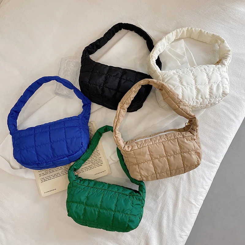 

Fashion Space Cotton Women Shoulder Bag Soft Small Female Shopper Bag Lady Nylon Padded Bags Winter Quilted Blown Bag