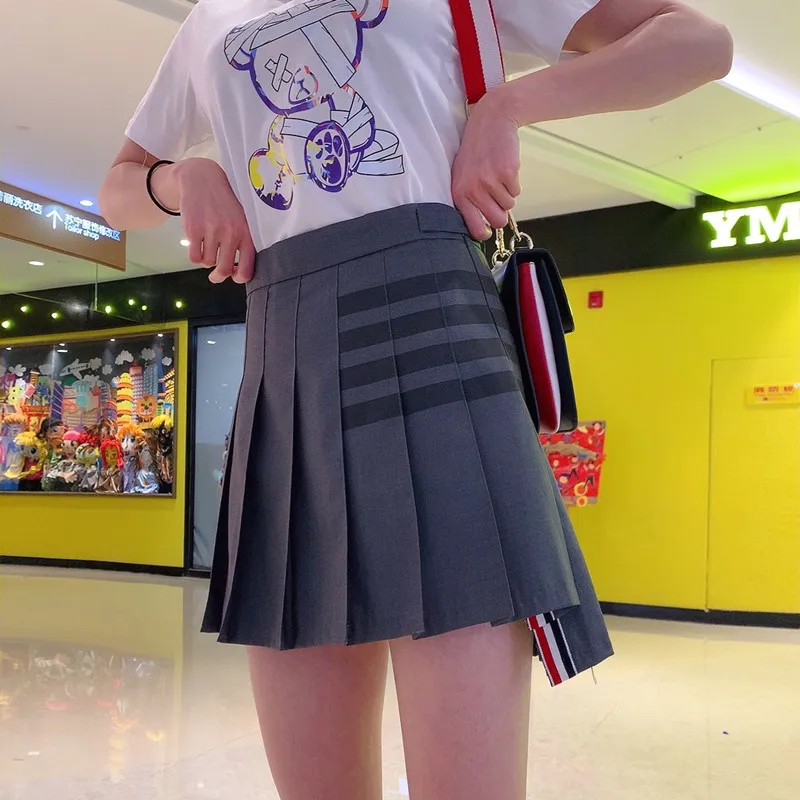 

tb short front and back long four bars A-line pleated skirt summer new net red all-match thin high-waisted skirt