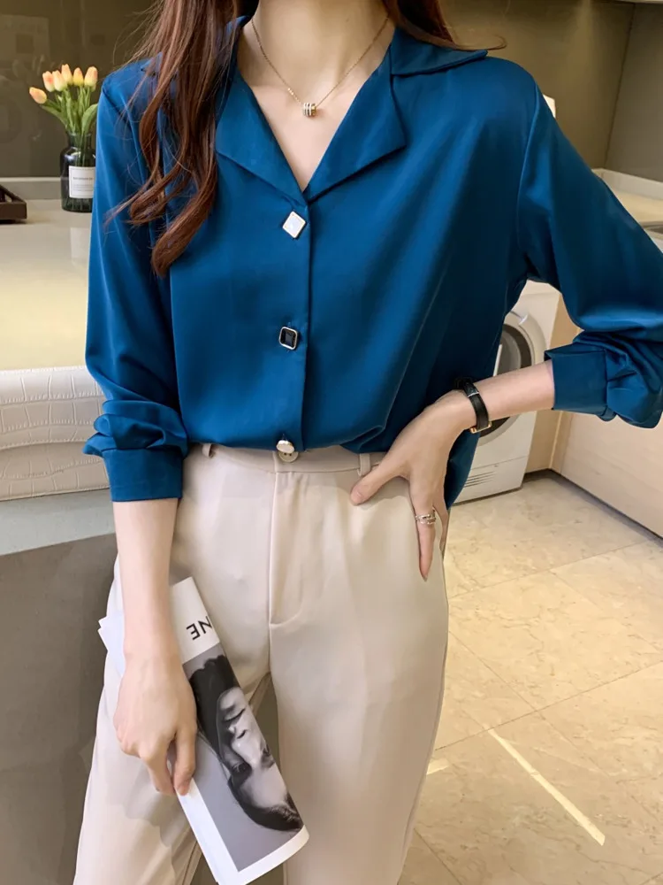 # 3127 черные белые синие офисные рубашки блузки женские свободные шифоновые с