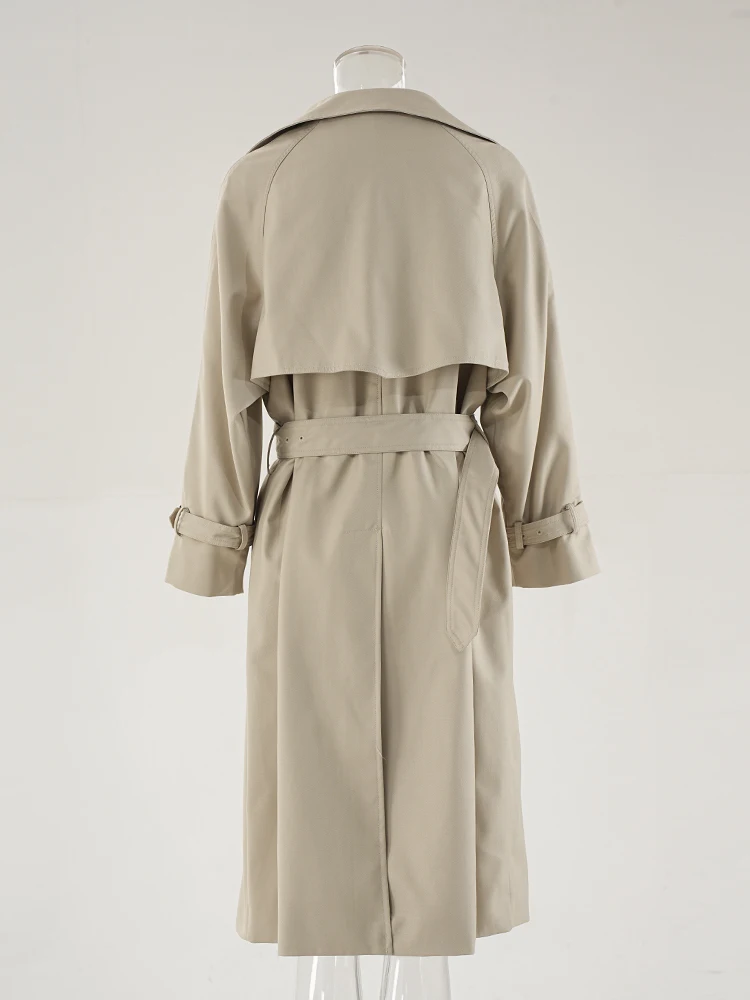 DEAT модный женский бежевый плащ с зубчатым воротником свободный крой двубортный