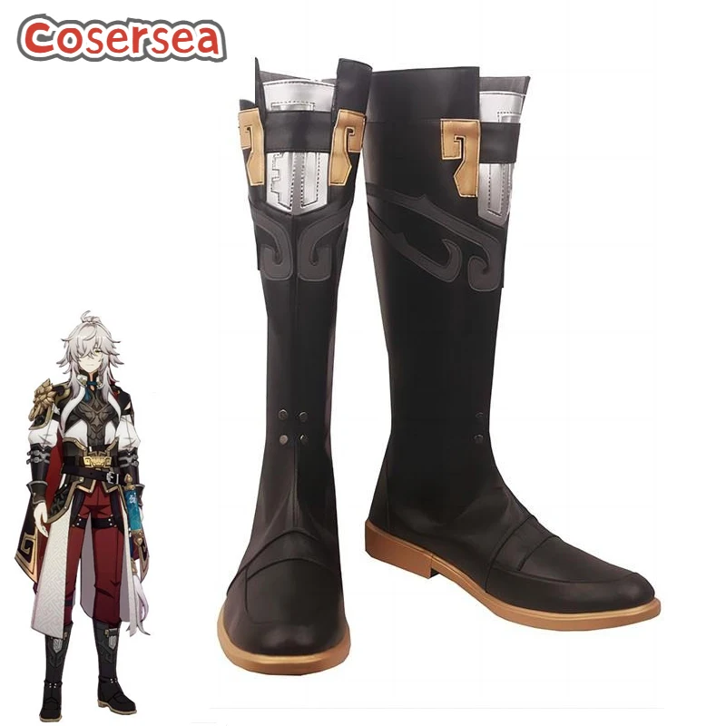 

Cosersea Jing Yuan Cosplay Shoes Game Honkai Star Rail Jing Yuan Female Or Male Flat Heels Women Black PU Leather Shoes