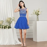 royal blue short homecoming dress for juniors cocktail party beading tulle o neck backless a line mini prom dresses women