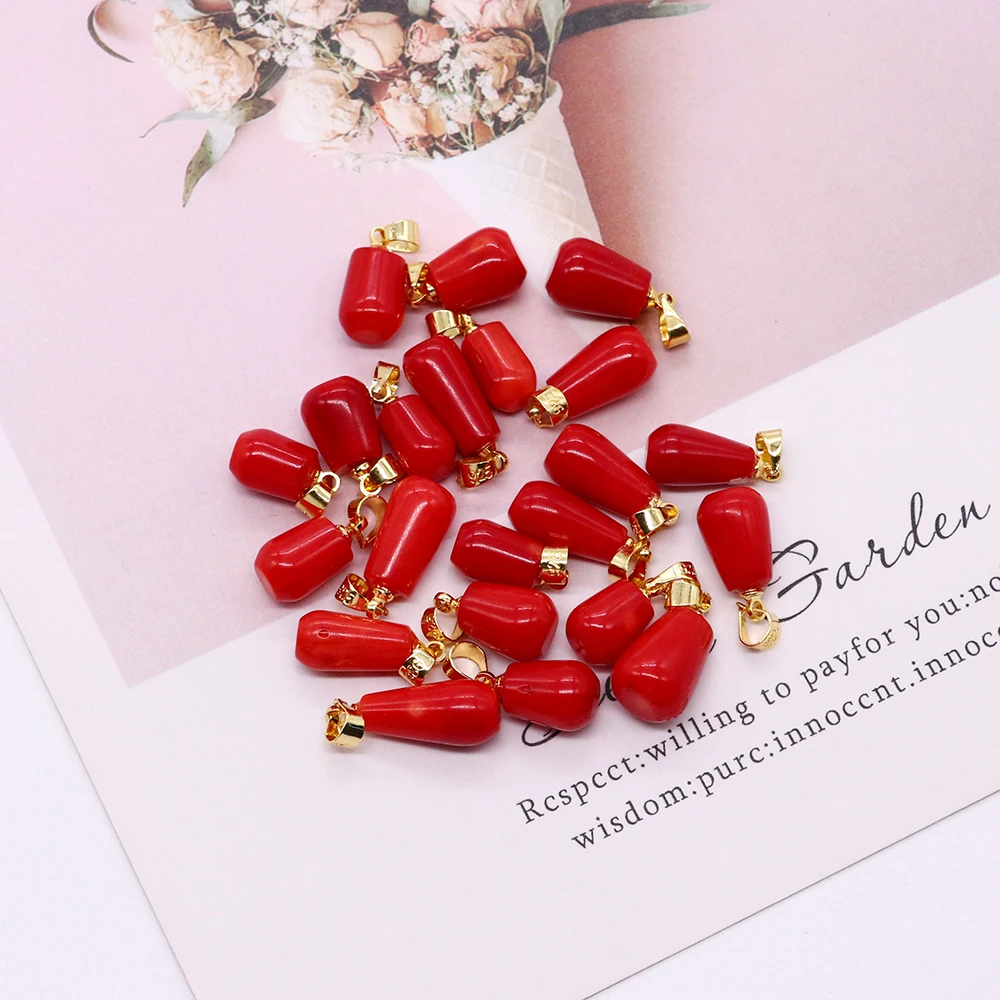 Маленькие бусины в форме слезы красный окрашенный Коралловый кулон 9x20 мм