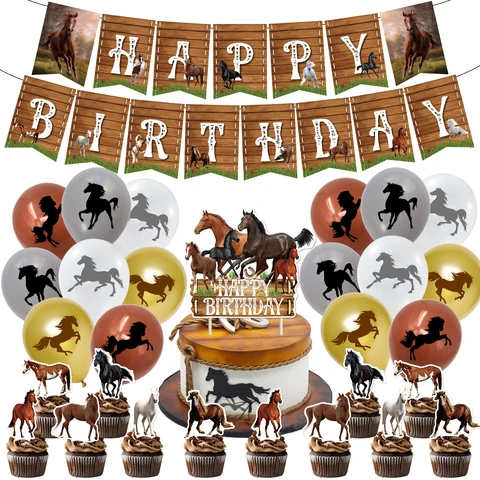 Праздничные украшения для дня рождения с изображением гоночной лошади, баннер, топпер для торта, воздушные шары, украшение для тематической вечеринки с лошадью для взрослых мальчиков