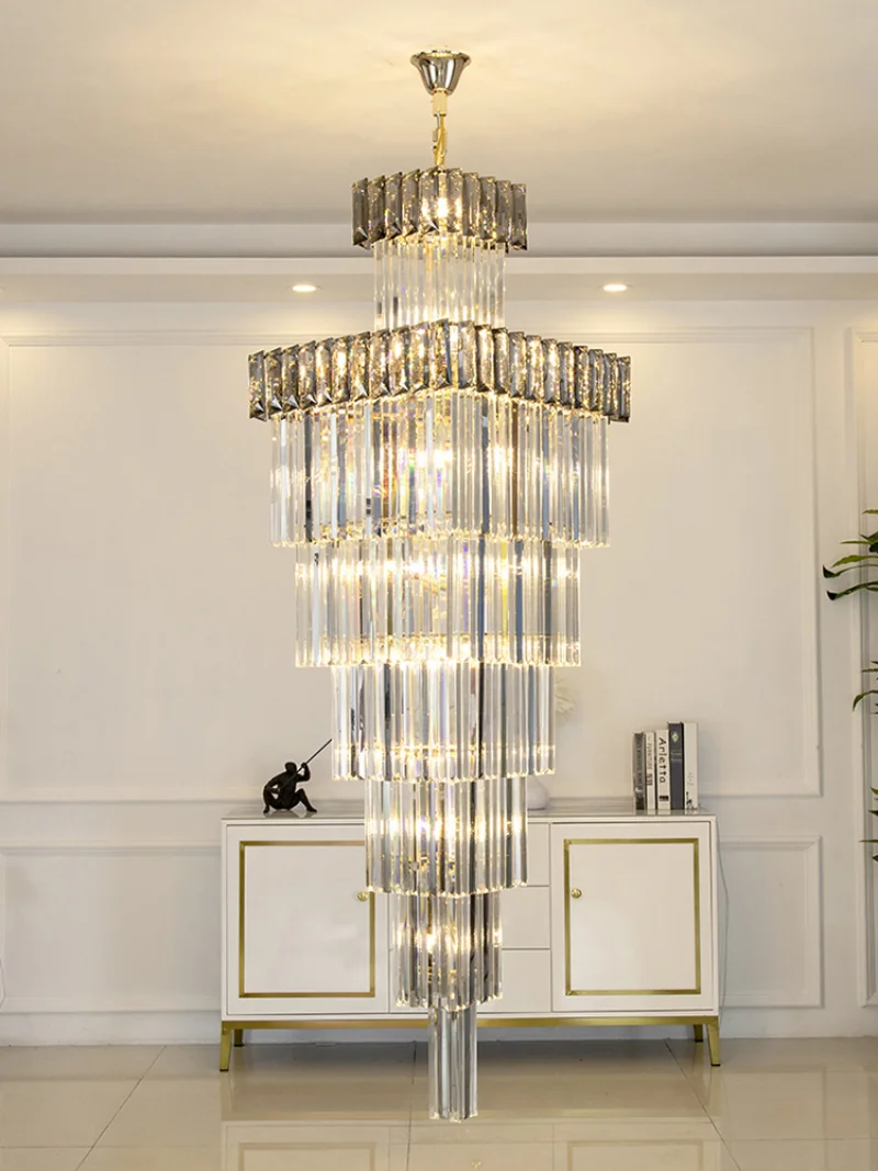 

LED pendant lamp Postmodern Light Luxury Crystal Chandelier Villa Luxury Duplex Hollow Loft Middle Floor Spiral Staircase Light